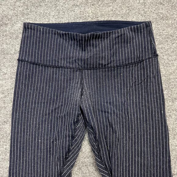 Lululemon Wunder Under Leggings Sz 4 Navy White Pinstripe High Rise Full Length - Picture 3 of 13